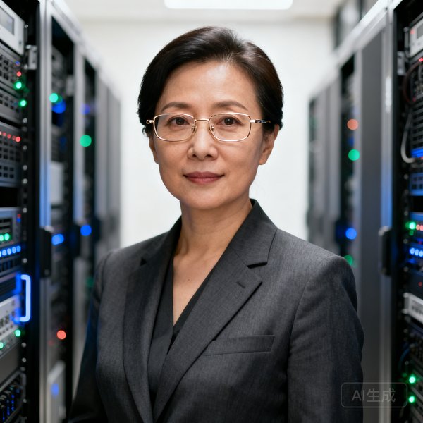 首席技术官林晓薇的职业肖像照，三十多岁女性，戴眼镜，背景为服务器机房